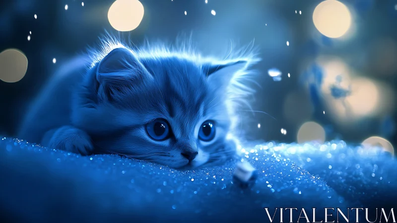 Luminescent Blue Kitten in Ethereal Sparkle Environment