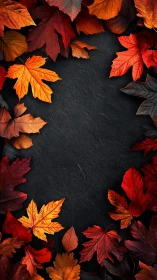 Autumn maple leaves frame dark stone background beautifully.