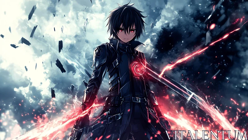 Stormfront swordsman with crimson energy core ignition.