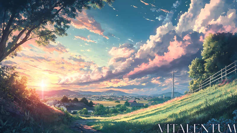 Sunlit country hillside welcomes a quiet, glowing evening