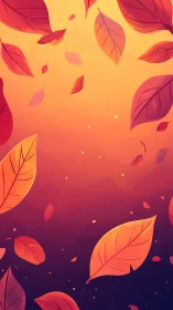 Golden dusk leaves drift through a glowing autumn sky.