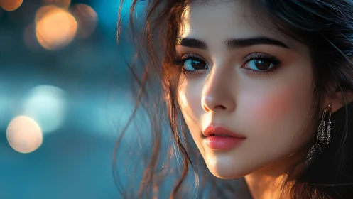 Close-up portrait of young woman in soft evening light.