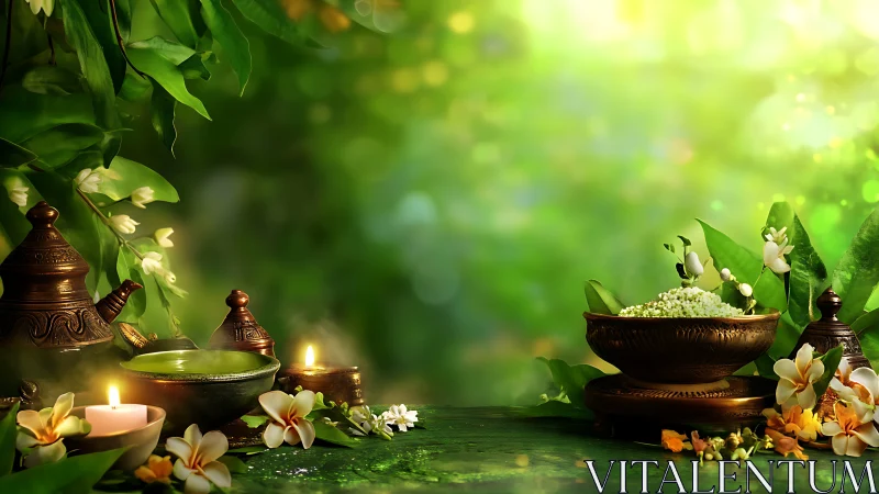 Gentle spa sanctuary glows with candles and herbal beauty