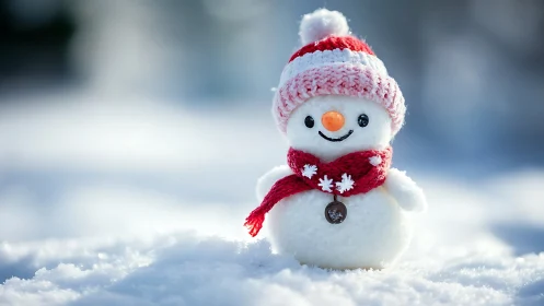 Little snowman in red scarf sharing winter cheer.