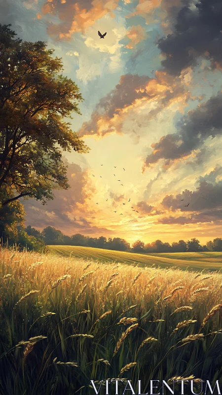 Golden meadow welcomes the day beneath glowing sunrise skies