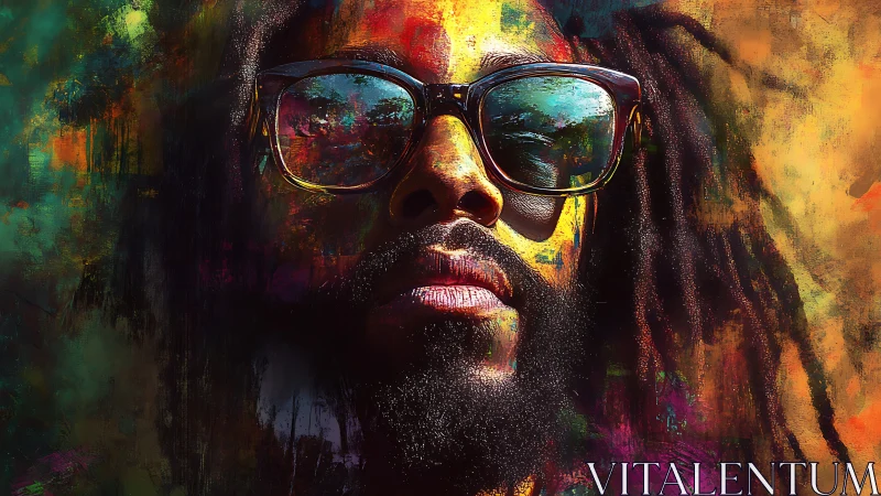 Radiant painted portrait merges cool confidence and neon light