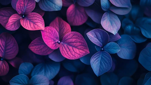 Neon duotone foliage study with symmetrical leaf clustering.