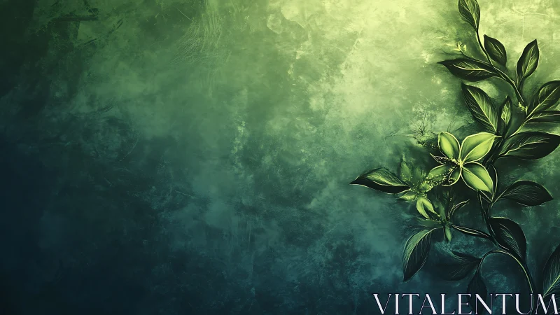 Emerald petals drift across a twilight tide of green light.