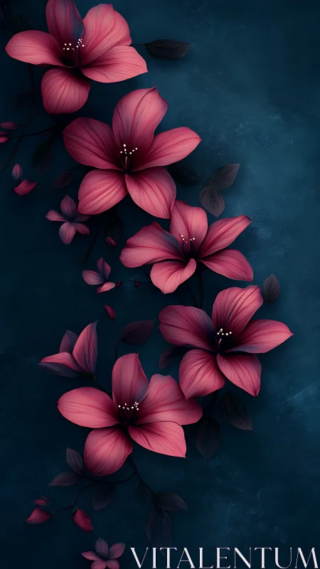 Rose-Petaled Blossoms Against Teal Nightscape.