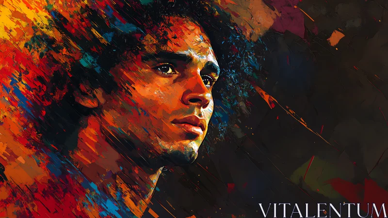 Dynamic brushstroke portrait with vibrant abstract color field