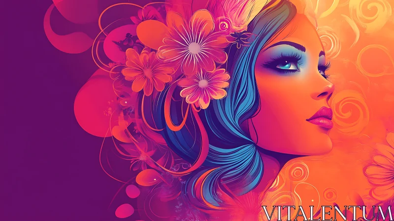 Vibrant neon portrait merges floral energy and surreal glow.
