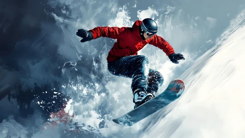 Snowboarder rides a steep snowy slope with bold, icy energy