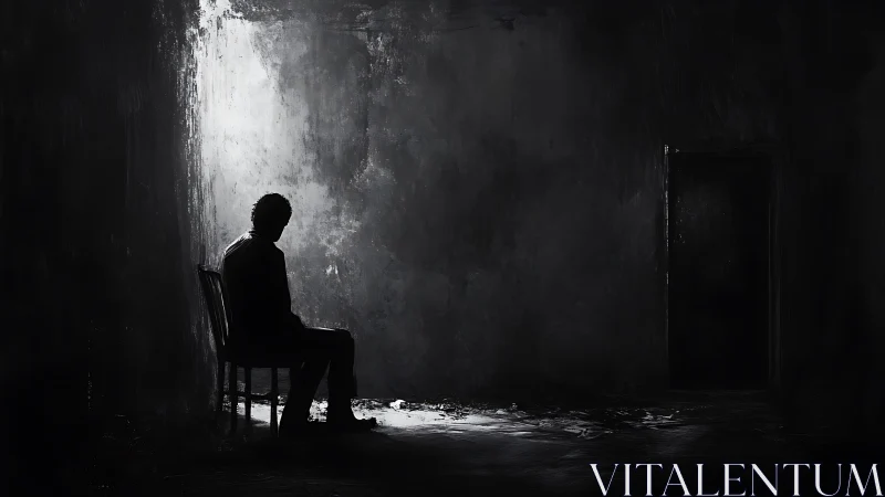 Solitary thinker under a bruised spotlight of silence.