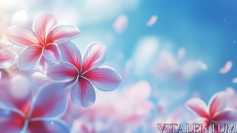 Pink and Red Flowers Against Blue Sky Background