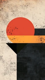 Geometric red sun intersects textured horizon band