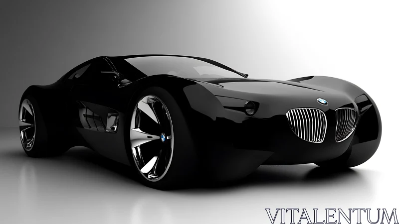 Futuristic black sports car gleaming with sculpted chrome style.