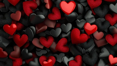3D Red and Black Hearts Composition.