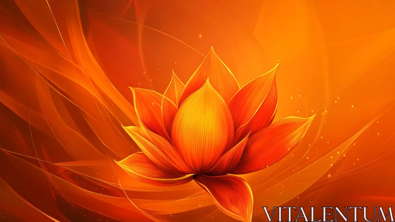 Radiant orange lotus flower on luminous abstract background.