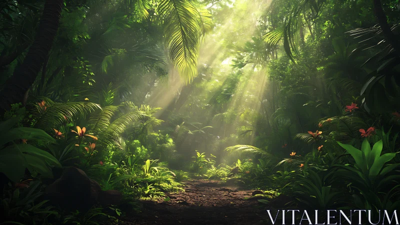 Jungle Sanctuary with Radiant Sunbeams.
