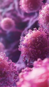 Vibrant microscopic world glowing with soft pink detail.