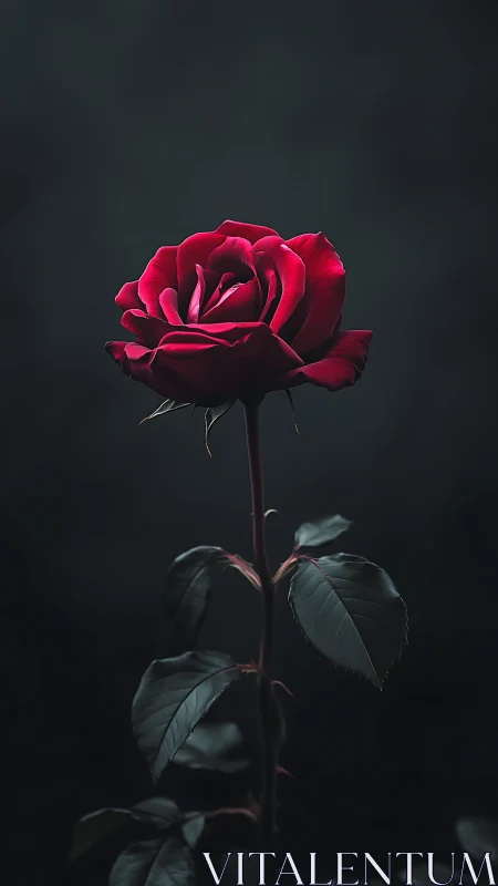 Deep Crimson Rose Against Dark Background Studio Portrait.