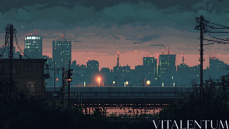 Soft evening city lights glow gently across the quiet skyline