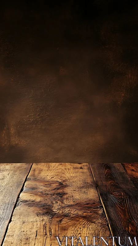 Rustic wooden tabletop against dark textured wall background.