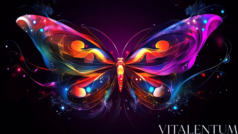 Spectral neon butterfly with fluid luminescent vector wings