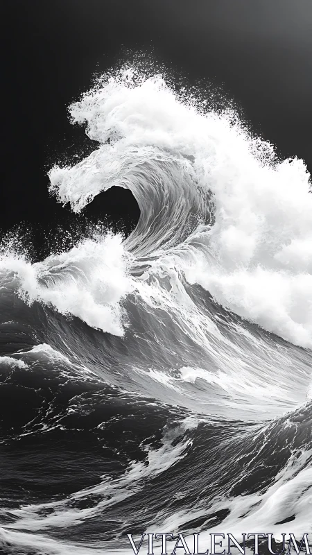 Powerful monochrome ocean wave in dynamic motion.