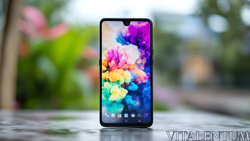 Modern Smartphone Displays Vibrant Colorful Ink Art Wallpaper