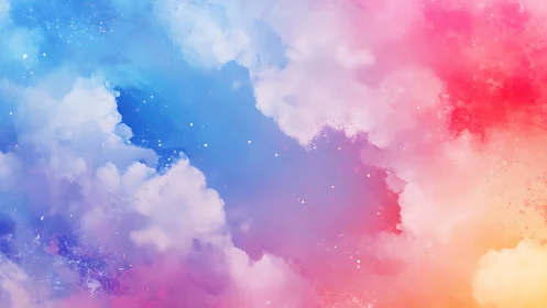 Colorful pastel cloudscape with blue, pink, and purple sky.