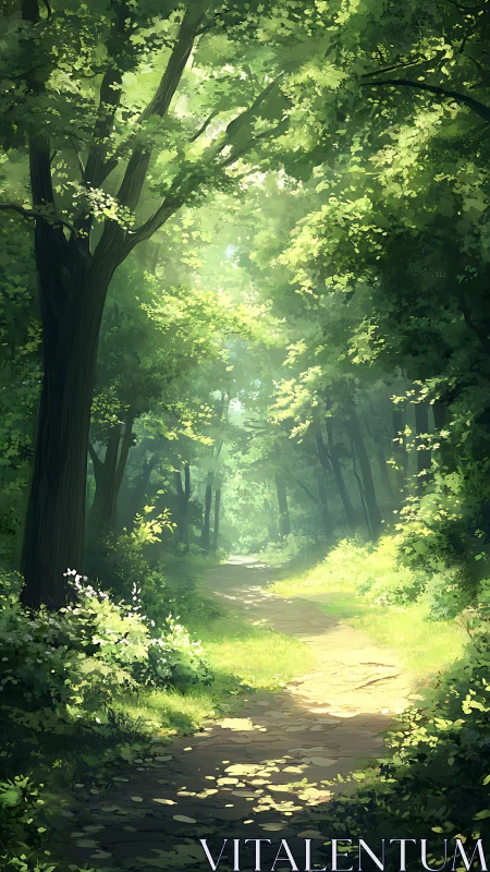 Luminescent Forest Canopy: Radiant Pathway Through Dense Deciduous Woodland Tunnel