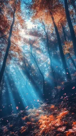 Magical Forest Light: Golden Leaves Meet Azure Glow