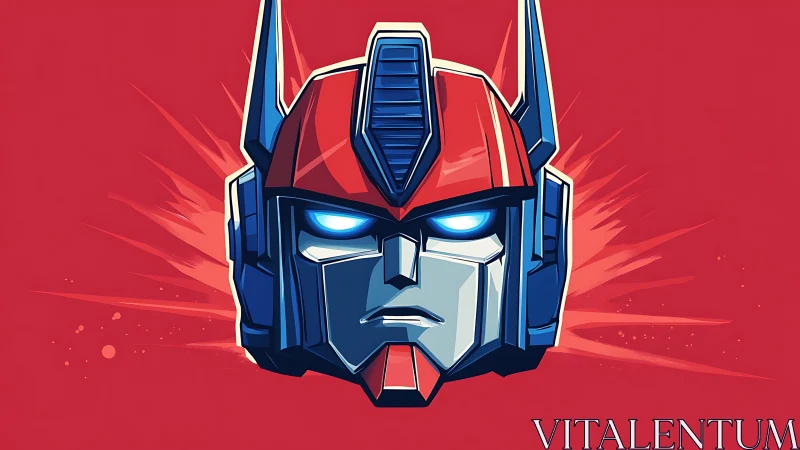 Bold robotic hero face glows with confident blue light