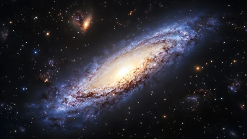 Spiral galaxy with bright core amid densely scattered stars.