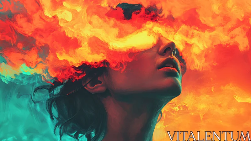 Portrait of Internal Flame: Explosive Emotion in Vivid Form