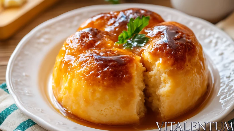 Golden caramel pudding ready for cozy dessert moments.