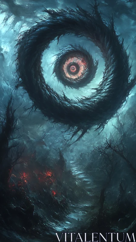 Spiral Maw Above the Haunted Path of Embered Thorns.