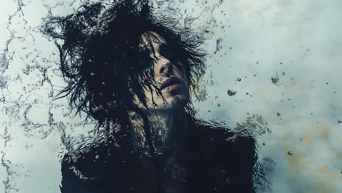 Moody underwater portrait isolates a goth figure in distortion