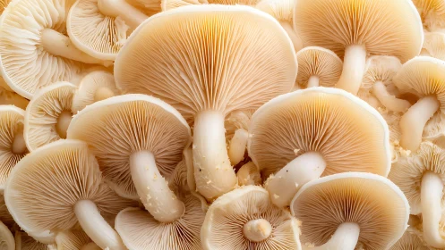 Macro study of overlapping mushroom gills in soft neutral light.