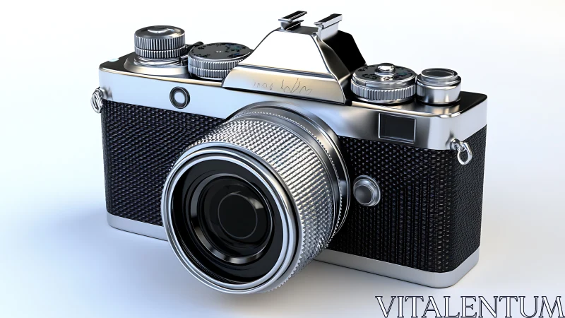 Vintage-Style Film Camera with Chrome and Black Details
