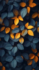 Golden foliage contrasts with deep teal botanical canopy.