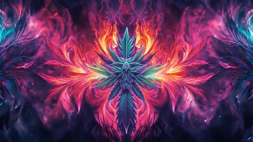 Cosmic flame blossom swirling in neon night sky.