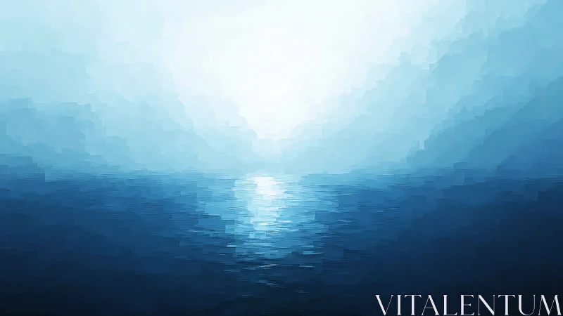 Soft dawn over quiet water in soothing blue brushstrokes.