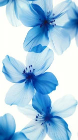 Translucent Blue Floral Petals with Radial Stamen Structure.