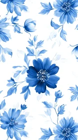 Serene Blue Blooms Dancing Across White Canvas