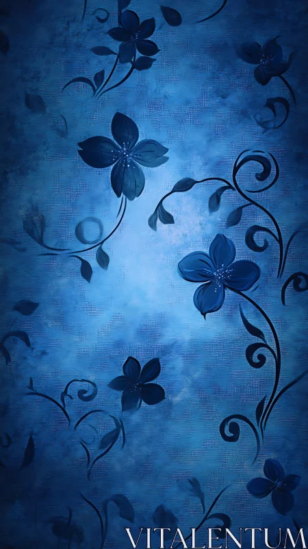 Blue Floral Vines. Ornamental flowers dance across gradient depths.