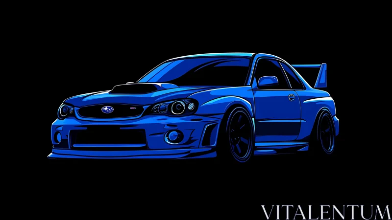 Blue performance coupe rendered in high-contrast digital vector