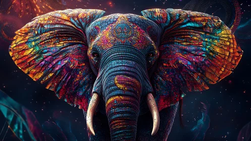 Digital rendering depicts frontal view of patterned elephant head