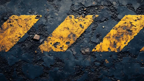 Weathered yellow chevrons brightening a rugged roadway.